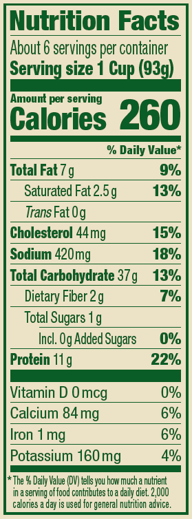 Chicken & Roasted Garlic Tortelloni – 20 oz. Family Size Nutrition Panel