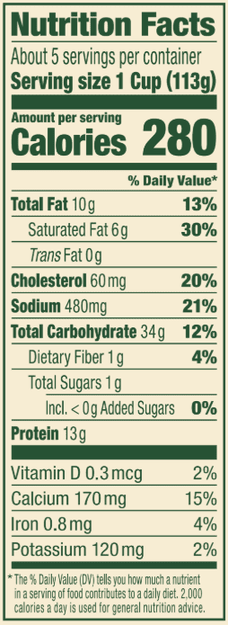 Four Cheese Ravioli – 20 oz. Family Size Nutrition Panel