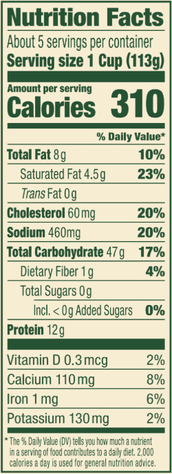 Mixed Cheese Tortellini – 20 oz. Family Size Nutrition Panel