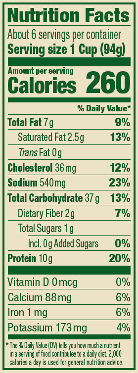 Spinach & Ricotta Tortelloni – 20 oz. Family Size Nutrition Panel