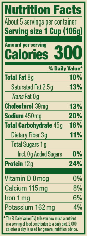 Three Cheese Tortellini – 20 oz. Family Size Nutrition Panel