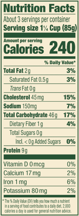 Spaghetti – 9 oz. Nutrition Panel