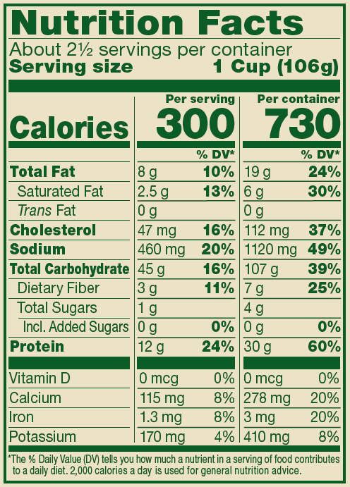 Spinach & Cheese Tortellini – 9 oz. Nutrition Panel