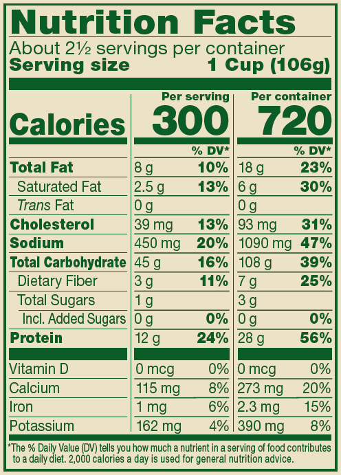Three Cheese Tortellini – 9 oz. Nutrition Panel
