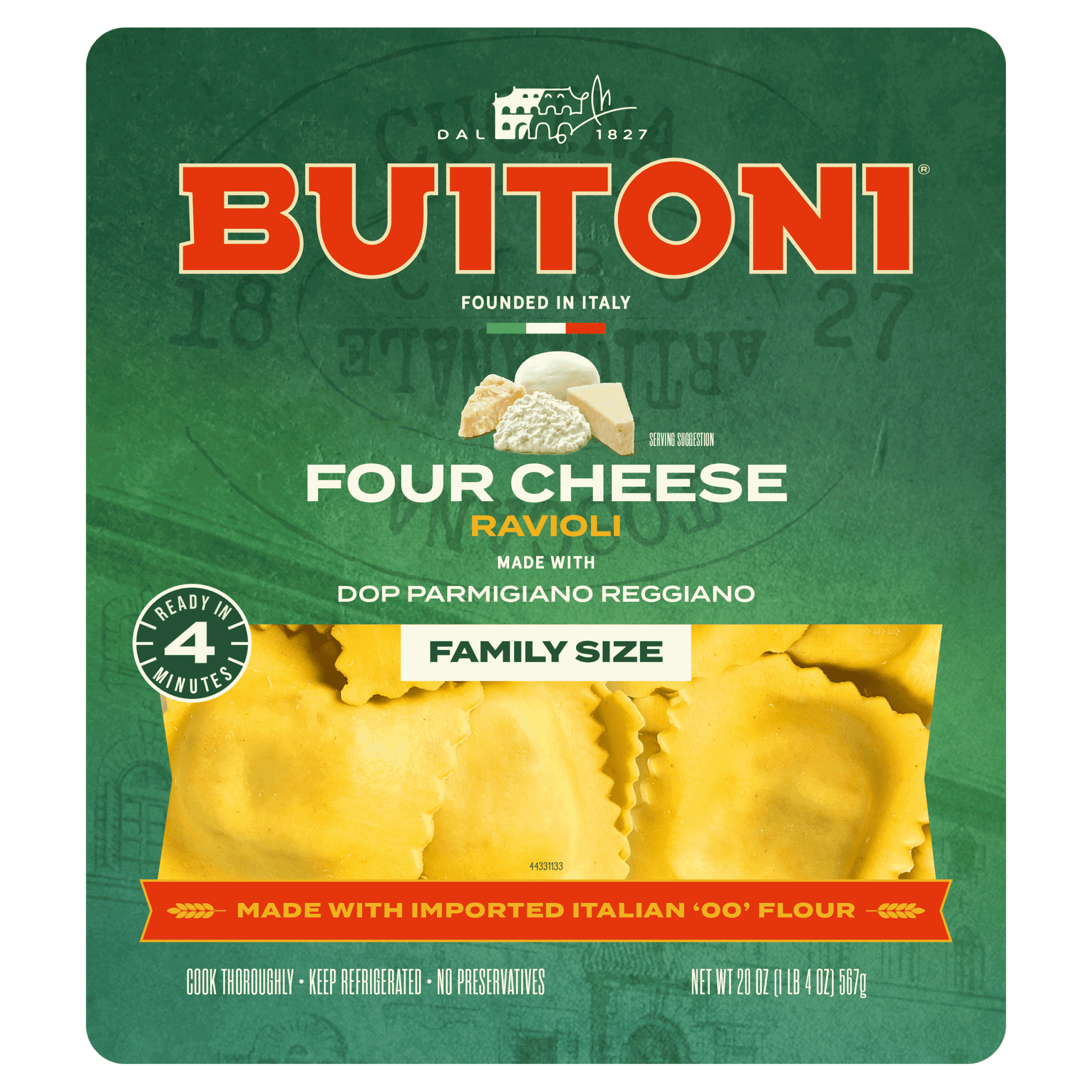 Four Cheese Ravioli - 20 oz. Family Size Packaging.
