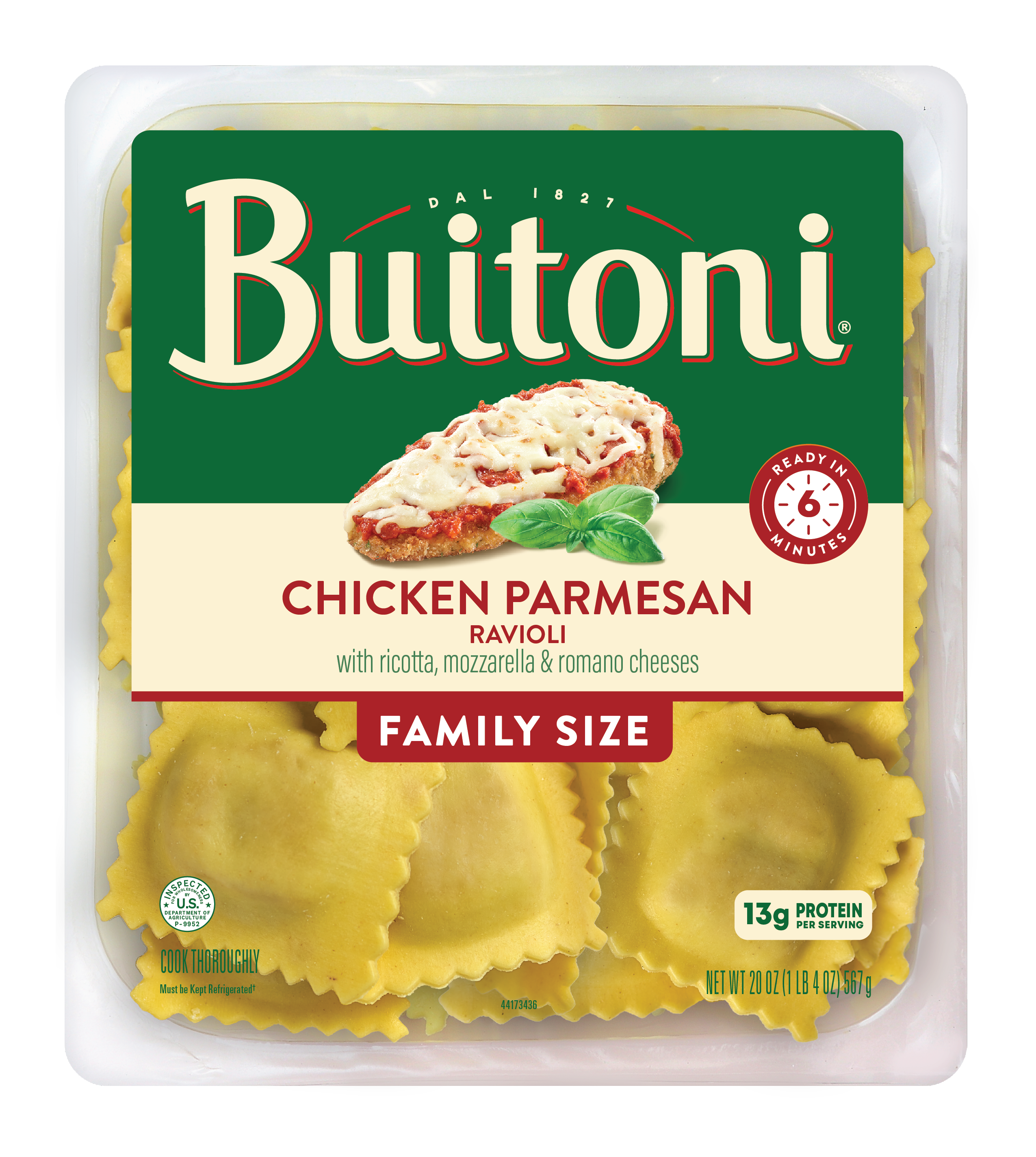Chicken Parmesan Ravioli – 20 oz. Family Size Packaging.