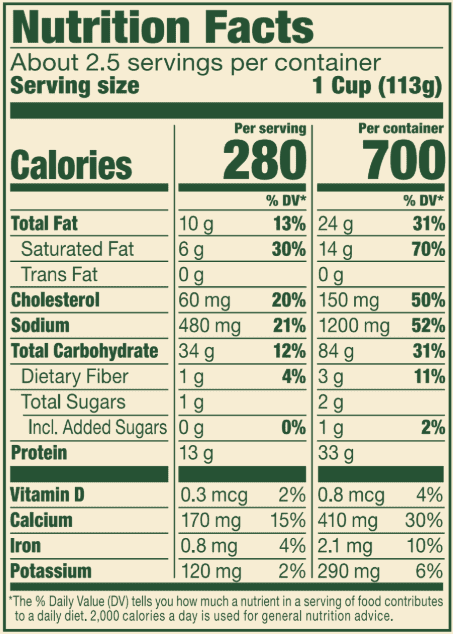 Four Cheese Ravioli – 10 oz. Nutrition Panel