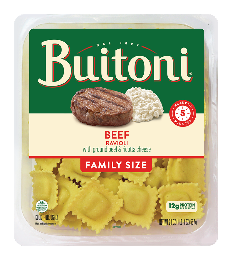 Beef Ravioli – 20 oz. Family Size Packaging.