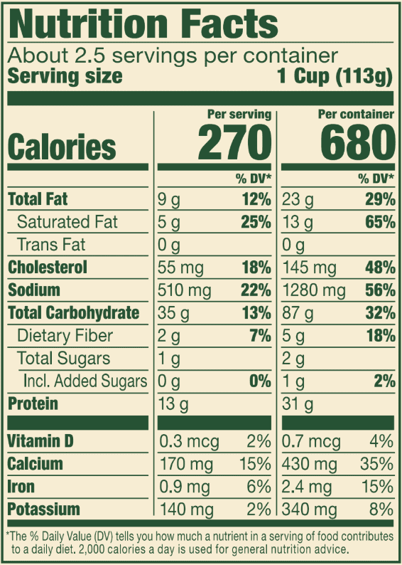 Spinach & Ricotta Ravioli – 10oz Nutrition Panel