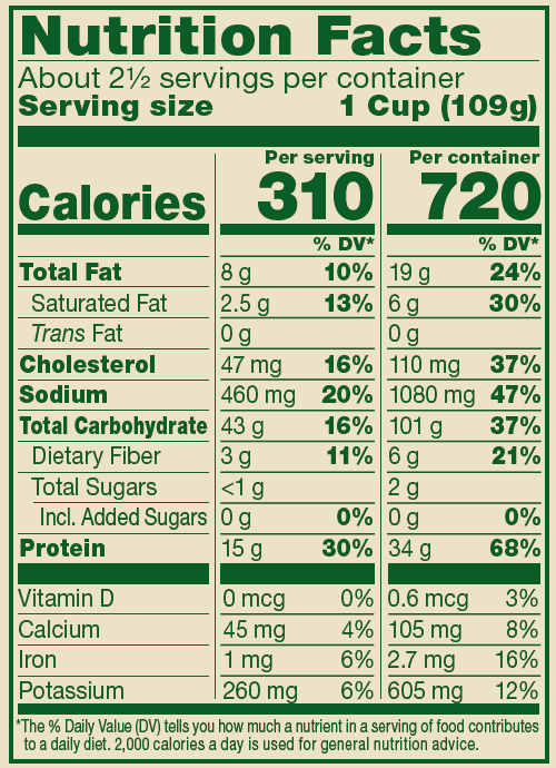 Chicken & Prosciutto Tortelloni – 9 oz. Nutrition Panel