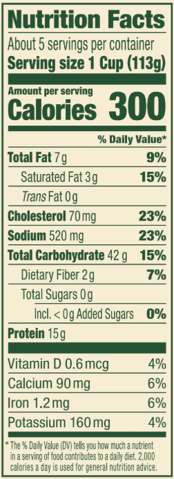 Italian Sausage Tortelloni – 20 oz. Family Size Nutrition Panel